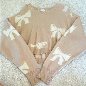 Le Lis Tan and Cream Bow Sweater